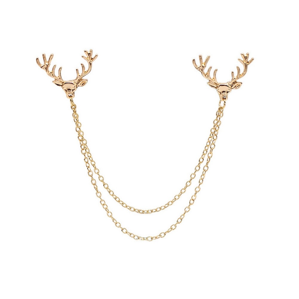 Gold Stag Elk Antler Layer Lapel Collar Pin - Picture 2 of 7